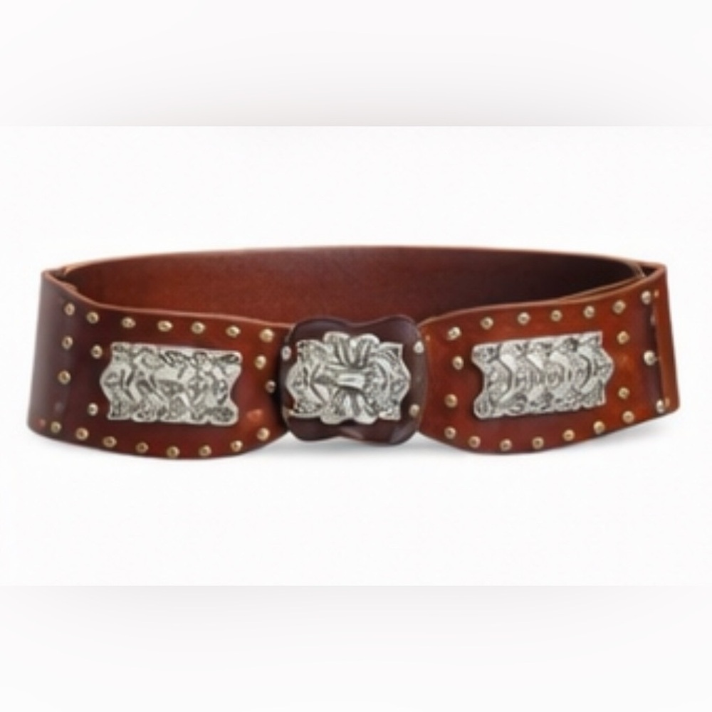 Brown Leather Belt w/ Silver accents